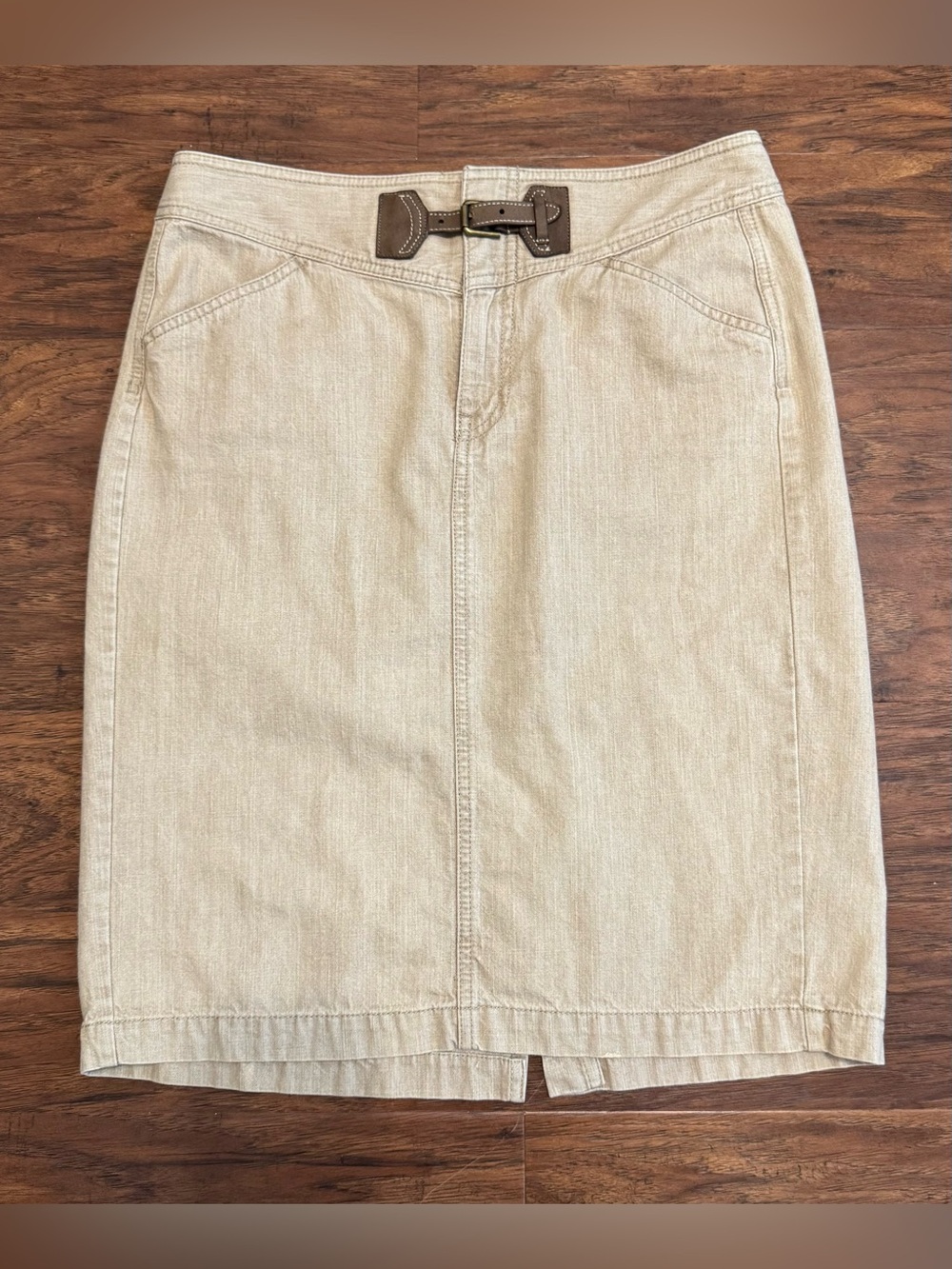 Lauren Ralph Lauren Tan Denim Pencil Skirt Buckle Old Money Equestrian Prep Sz 6